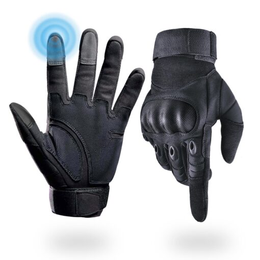 Tactical Gloves for Men, Shooting & Motorcycle Gloves with Hard Shell Knuckle Protection & Leather Palm for Airsoft Motorcycle Cycling Paintball Sports Climbing Training Hunting - Image 2