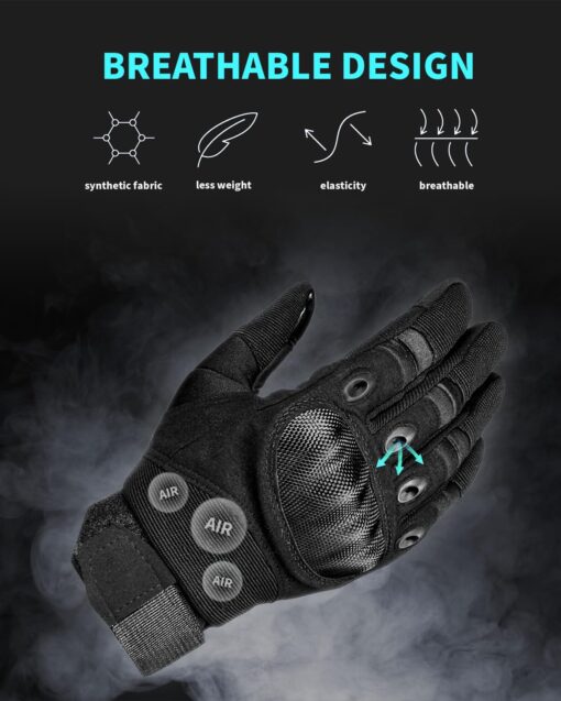 Tactical Gloves for Men, Shooting & Motorcycle Gloves with Hard Shell Knuckle Protection & Leather Palm for Airsoft Motorcycle Cycling Paintball Sports Climbing Training Hunting - Image 7