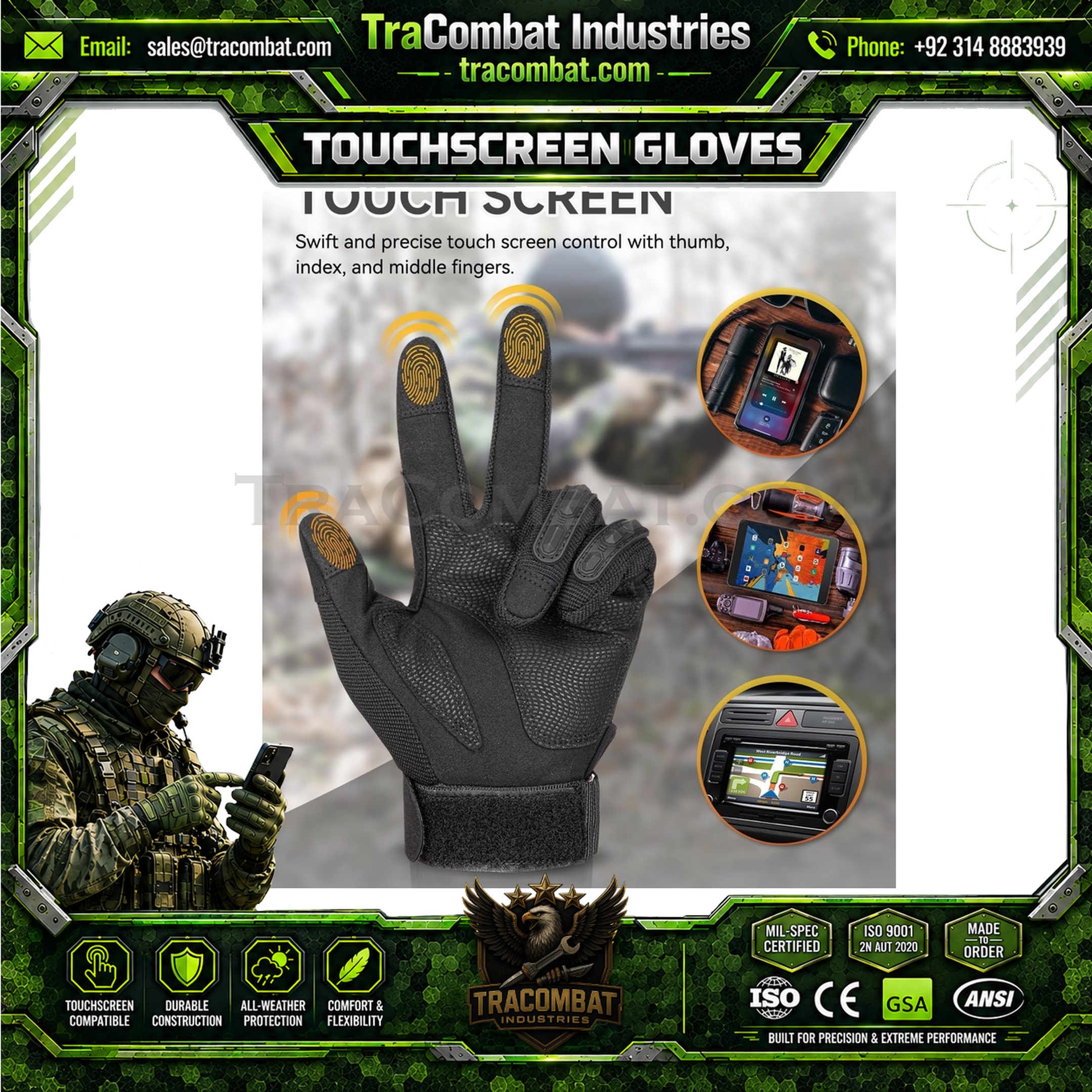 TraCombat Impact Shield 3-Finger Touchscreen Tactical Gloves - Image 5