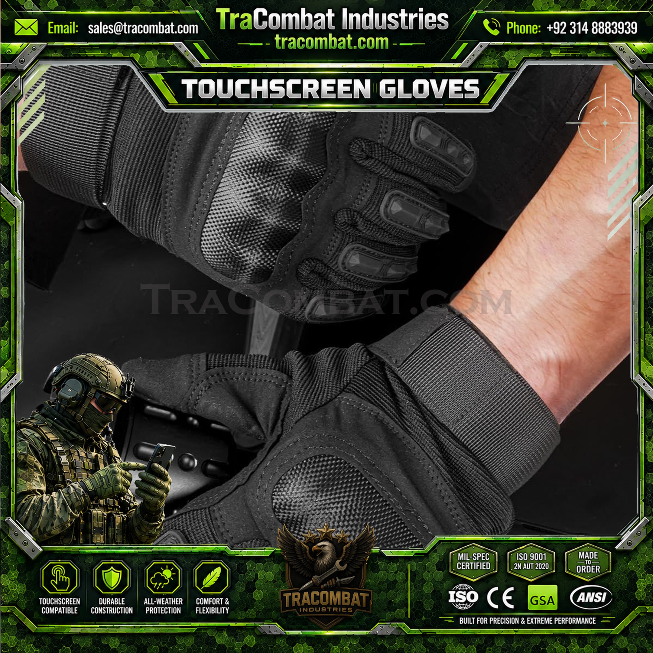 TraCombat Impact Shield 3-Finger Touchscreen Tactical Gloves - Image 3