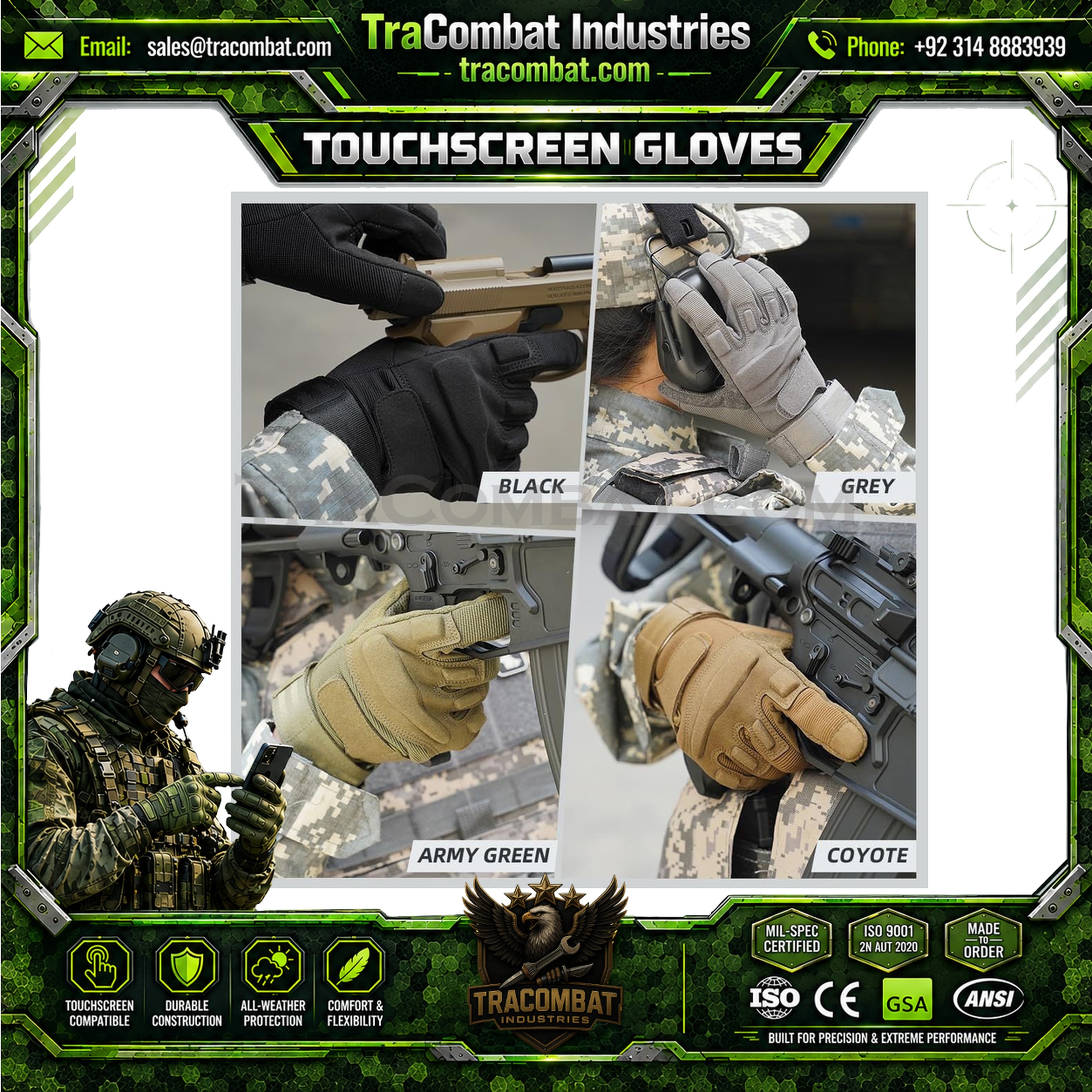 TraCombat Impact Shield 3-Finger Touchscreen Tactical Gloves - Image 6