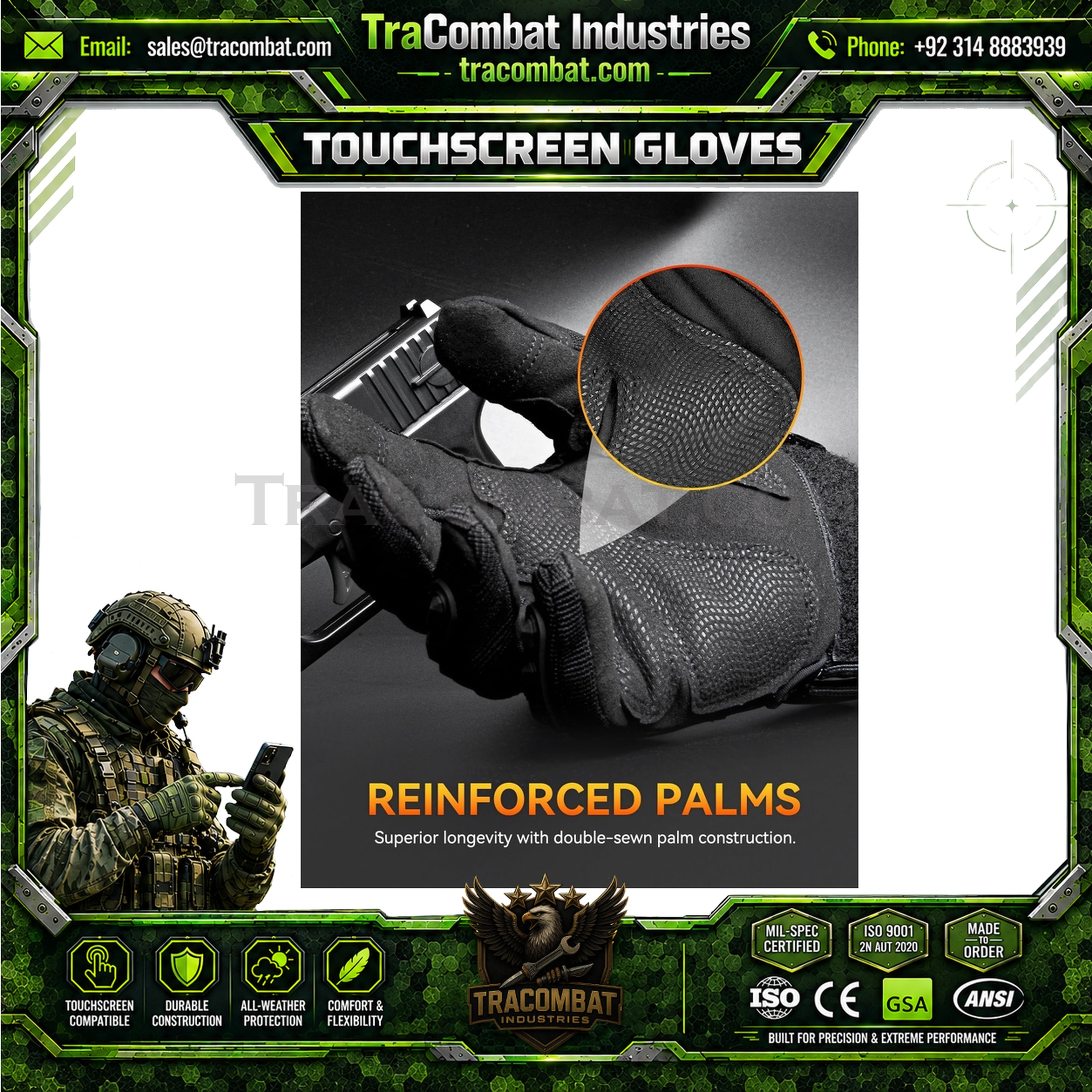 TraCombat Impact Shield 3-Finger Touchscreen Tactical Gloves - Image 7