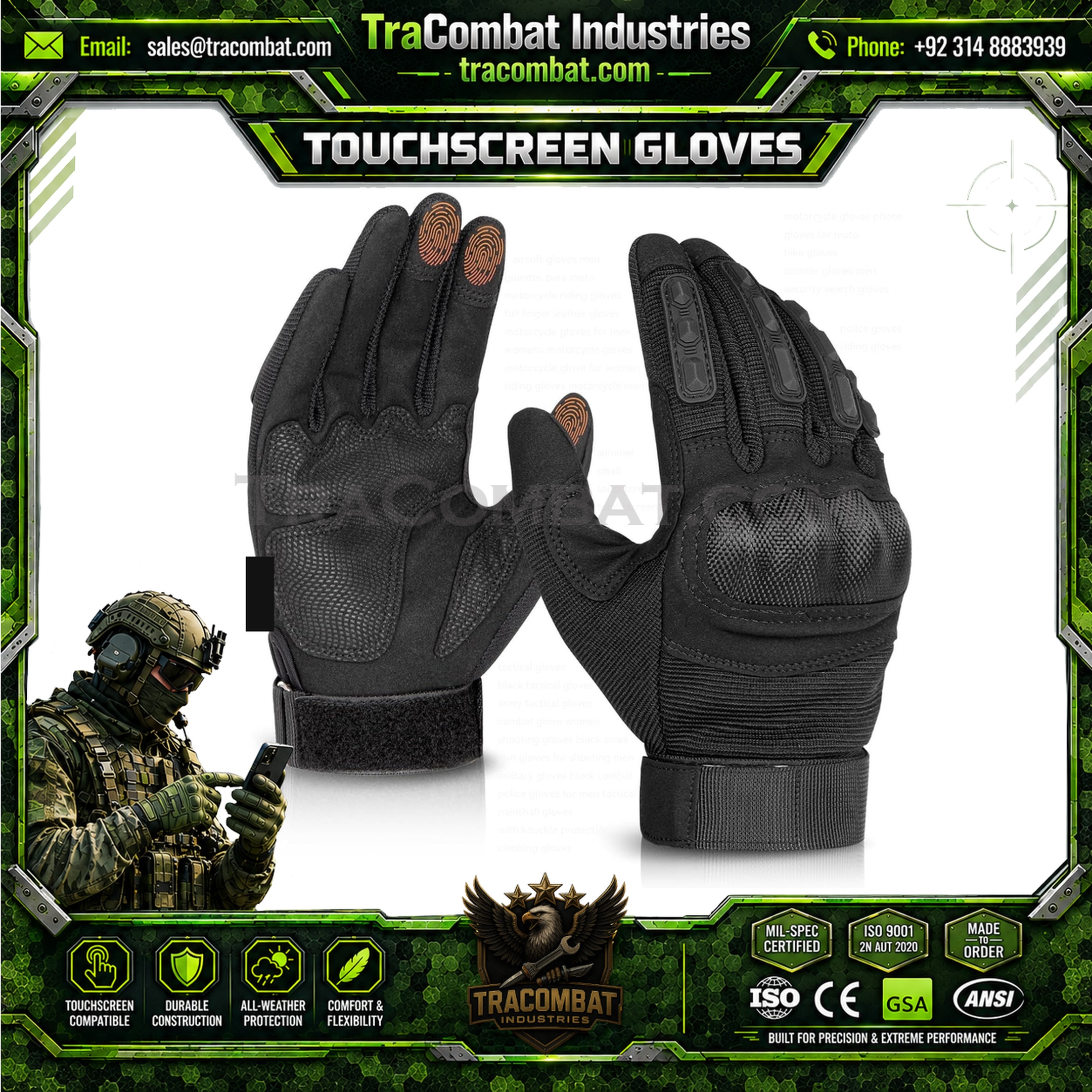TraCombat Impact Shield 3-Finger Touchscreen Tactical Gloves - Image 2