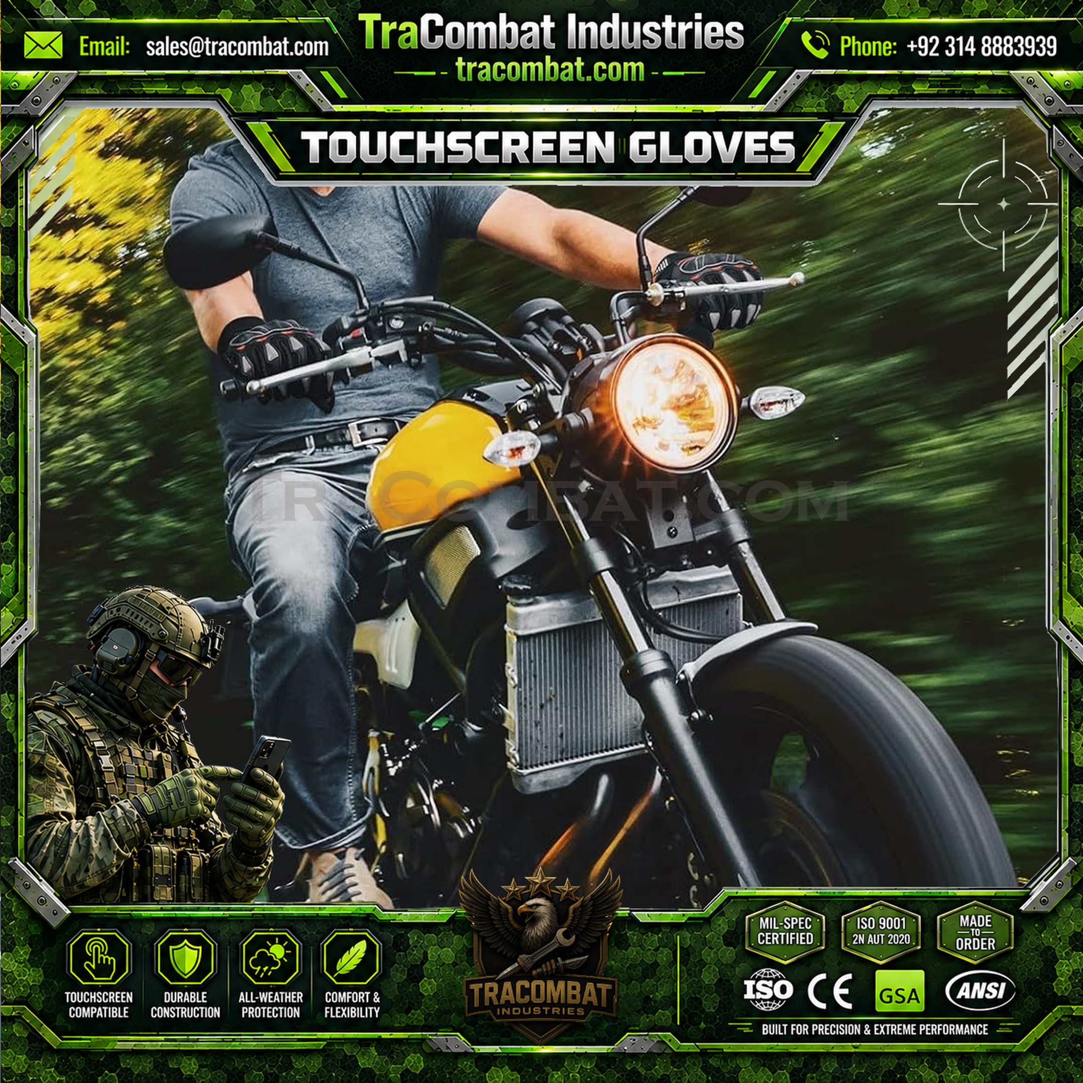 TraCombat PVC Shell Motorcycle Touchscreen Riding Gloves - Image 2