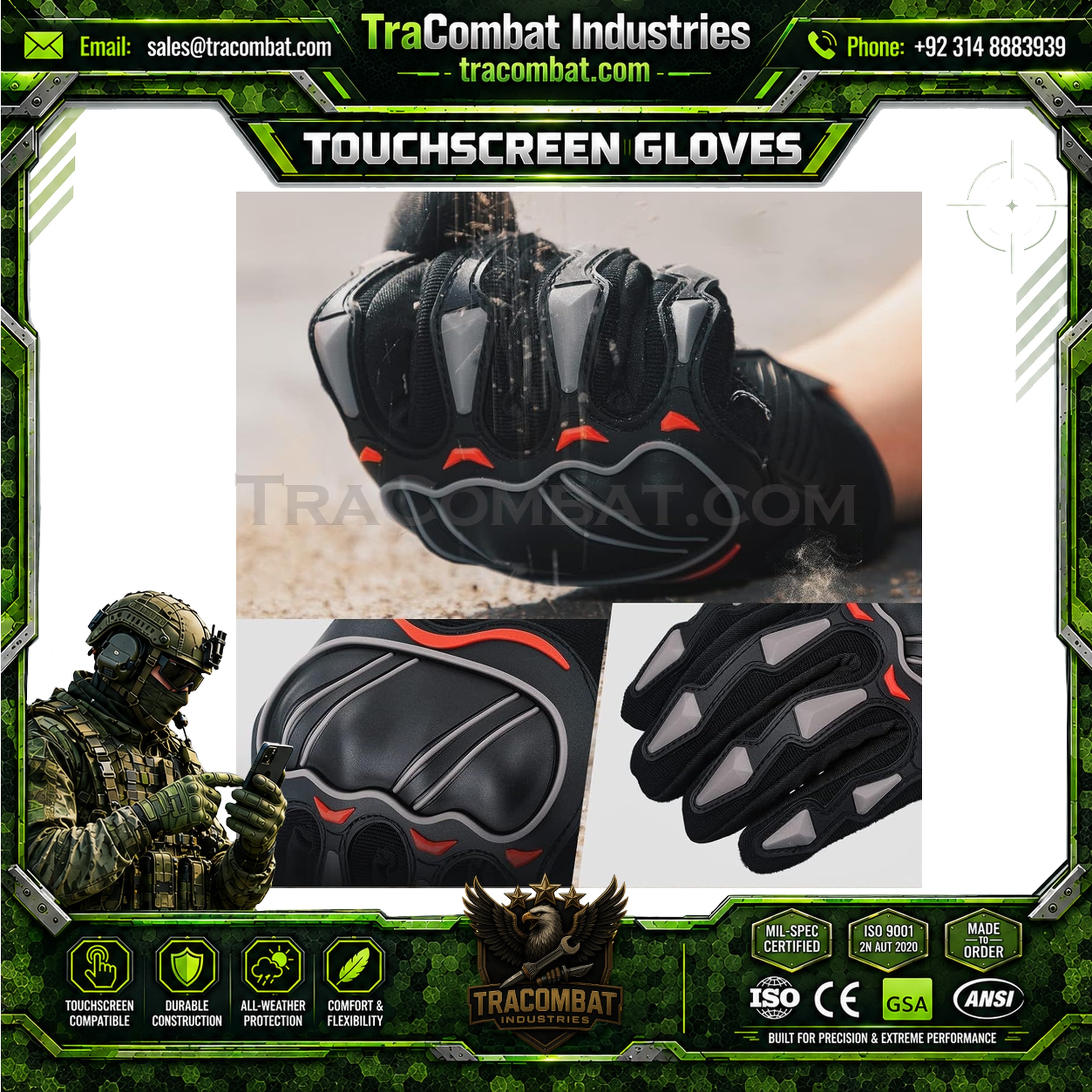 TraCombat PVC Shell Motorcycle Touchscreen Riding Gloves - Image 4