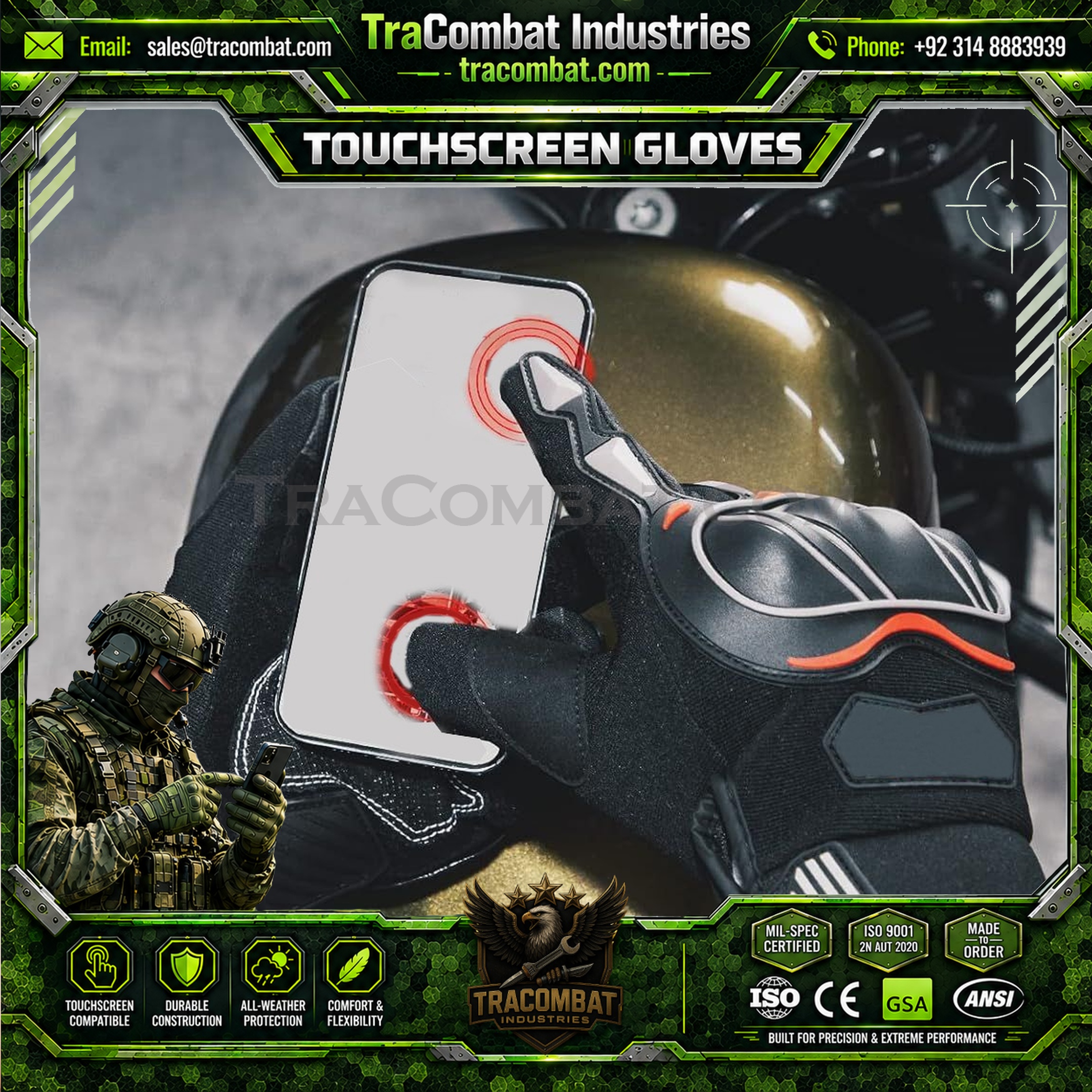 TraCombat PVC Shell Motorcycle Touchscreen Riding Gloves - Image 3