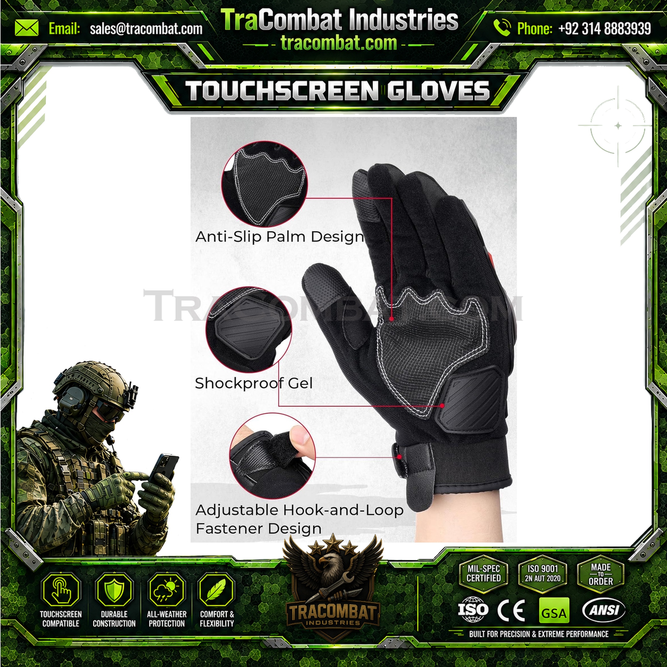 TraCombat PVC Shell Motorcycle Touchscreen Riding Gloves - Image 5