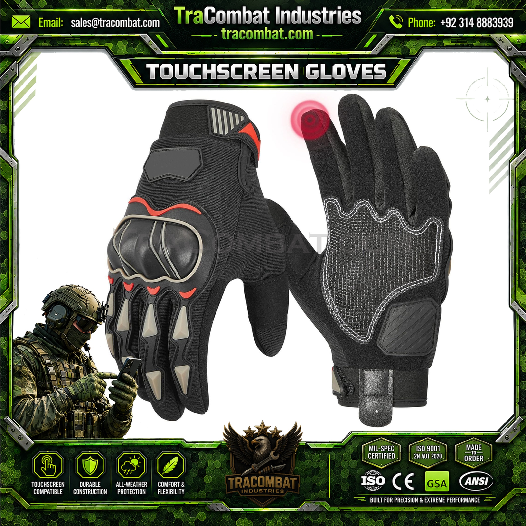 TraCombat PVC Shell Motorcycle Touchscreen Riding Gloves