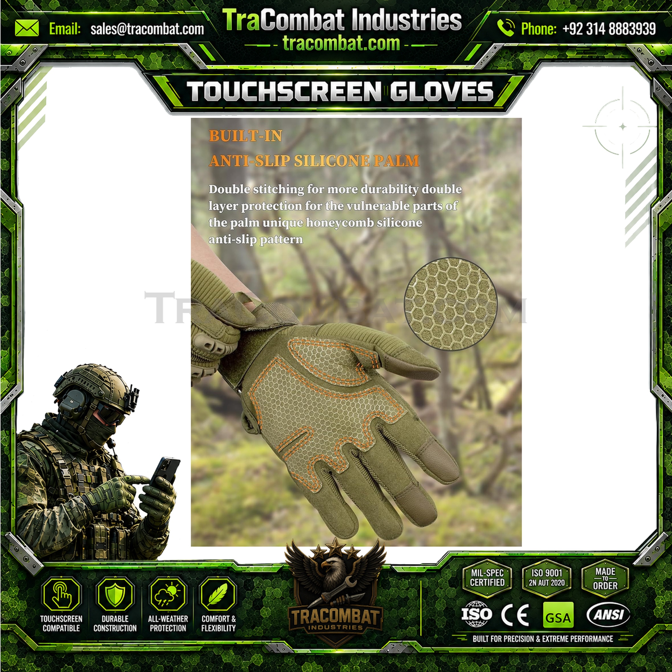 TraCombat Hard Knuckle Silicone Palm Touchscreen Tactical Gloves - Image 4