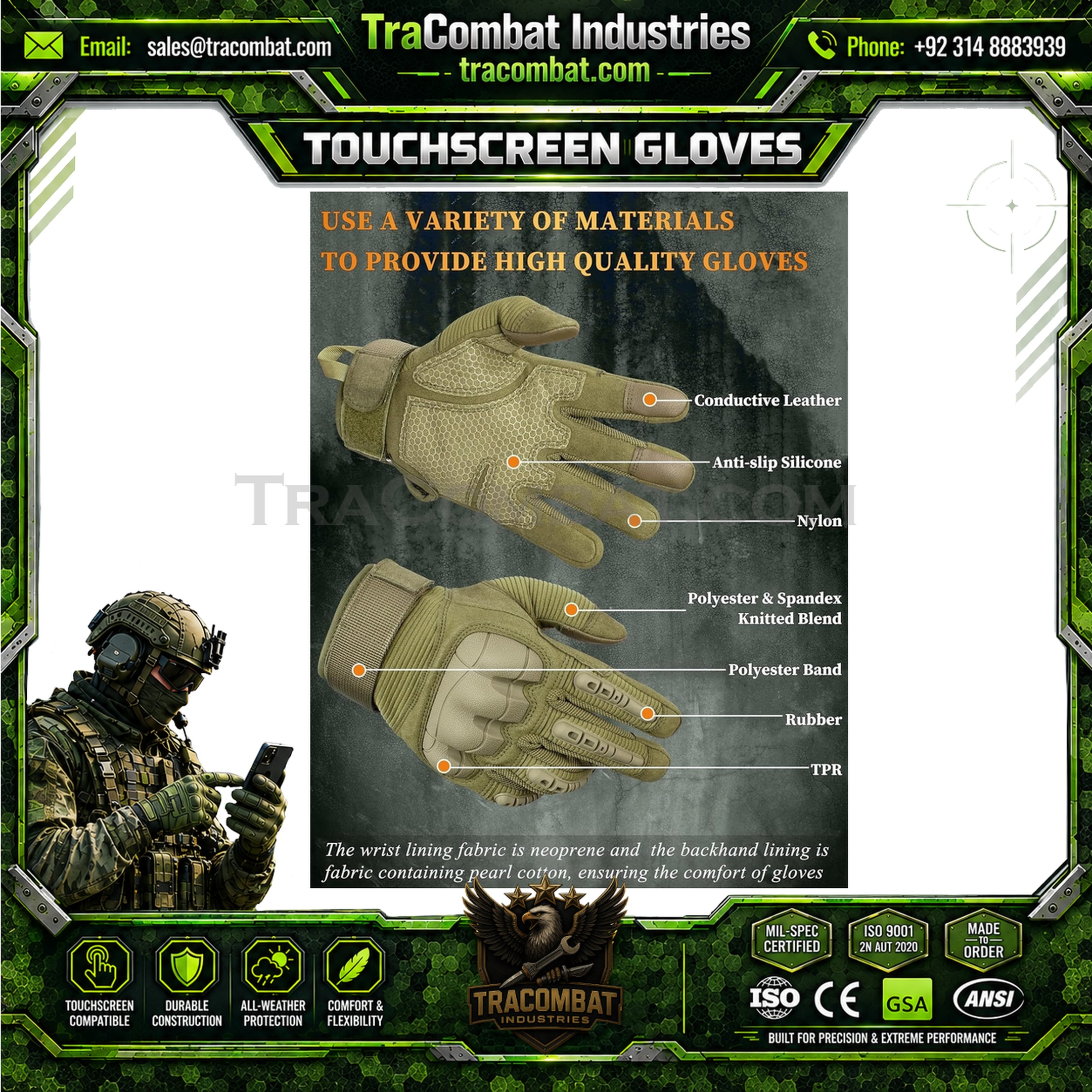 TraCombat Hard Knuckle Silicone Palm Touchscreen Tactical Gloves - Image 5