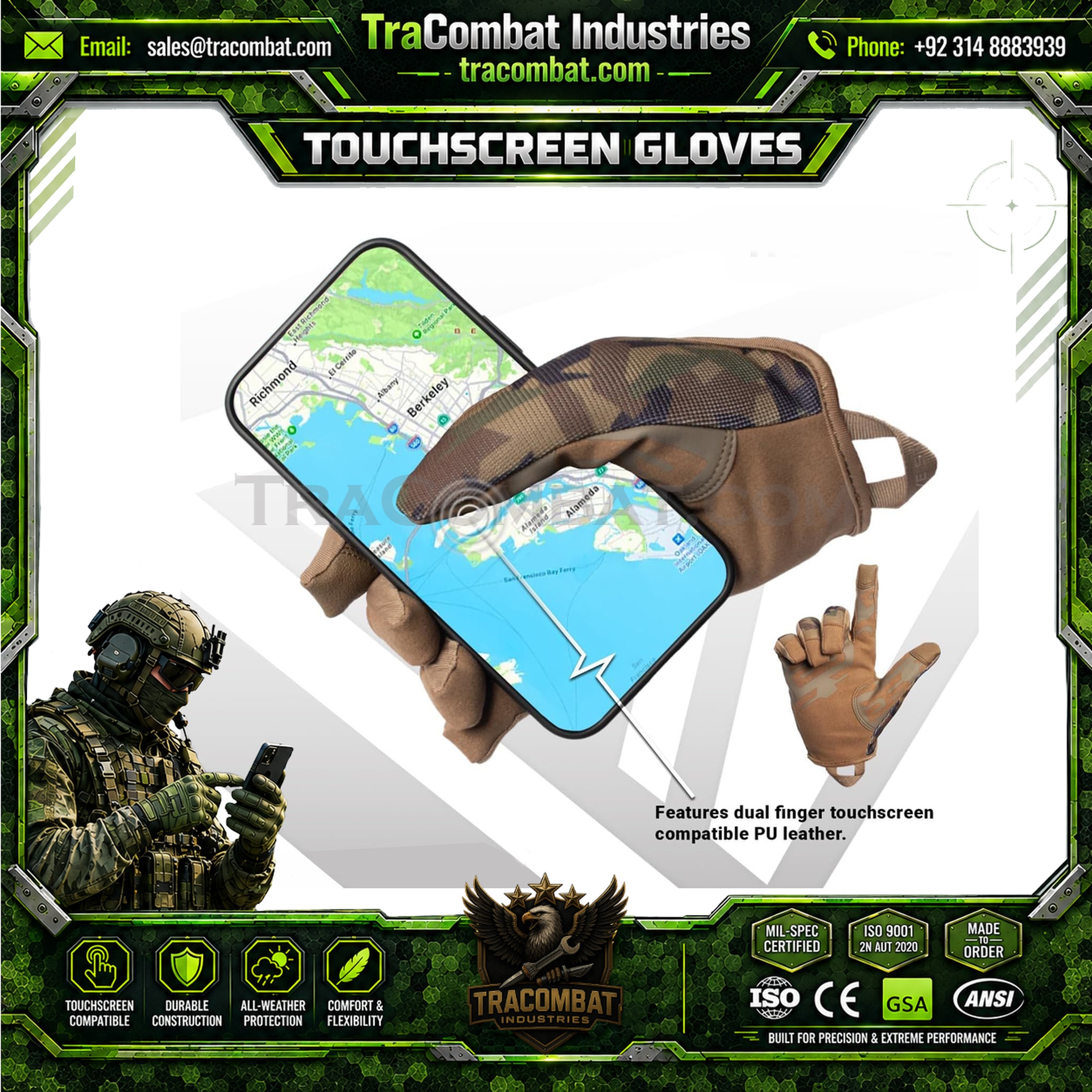 TraCombat Lightweight Ventilated Camouflage Touchscreen Gloves - Image 4