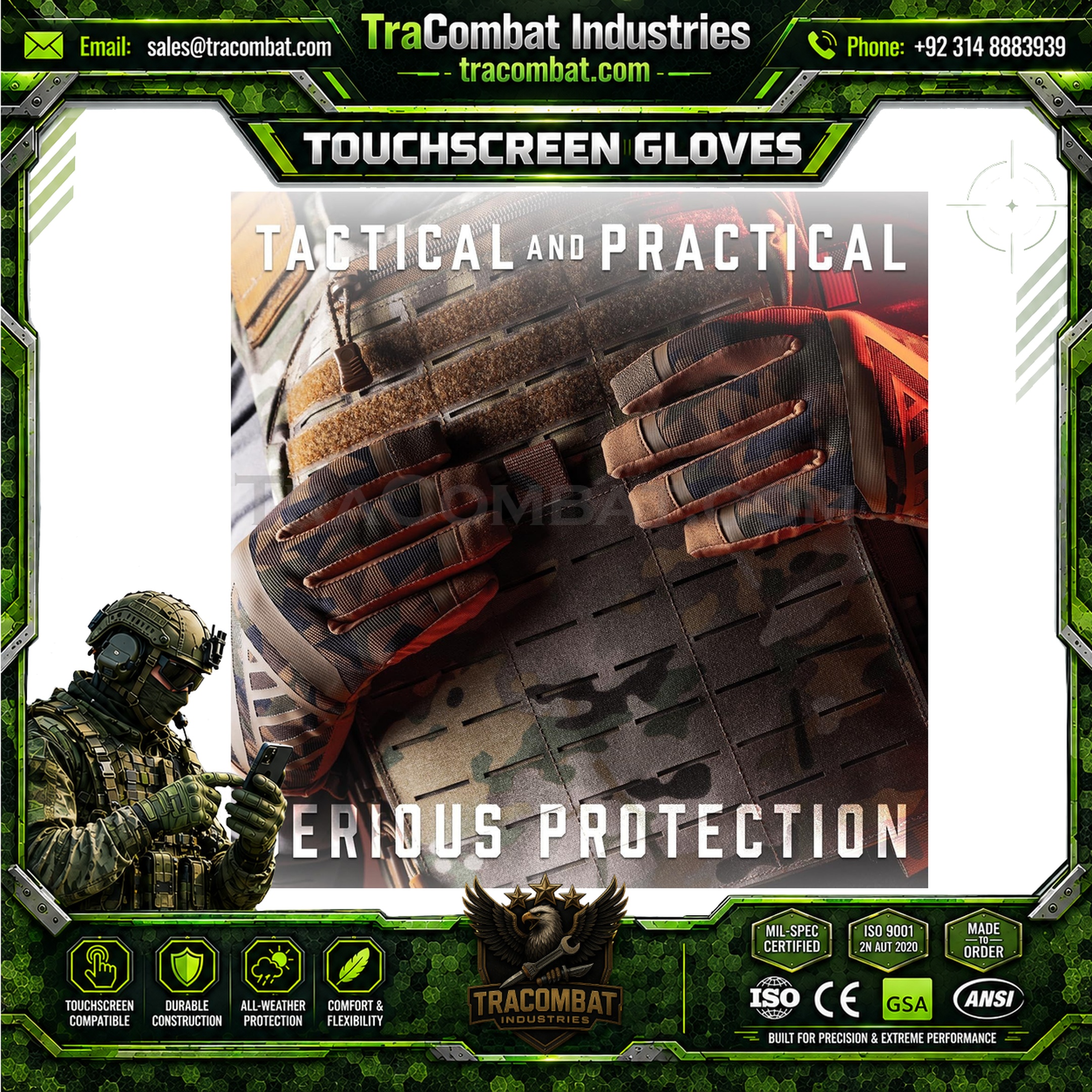 TraCombat Lightweight Ventilated Camouflage Touchscreen Gloves - Image 5