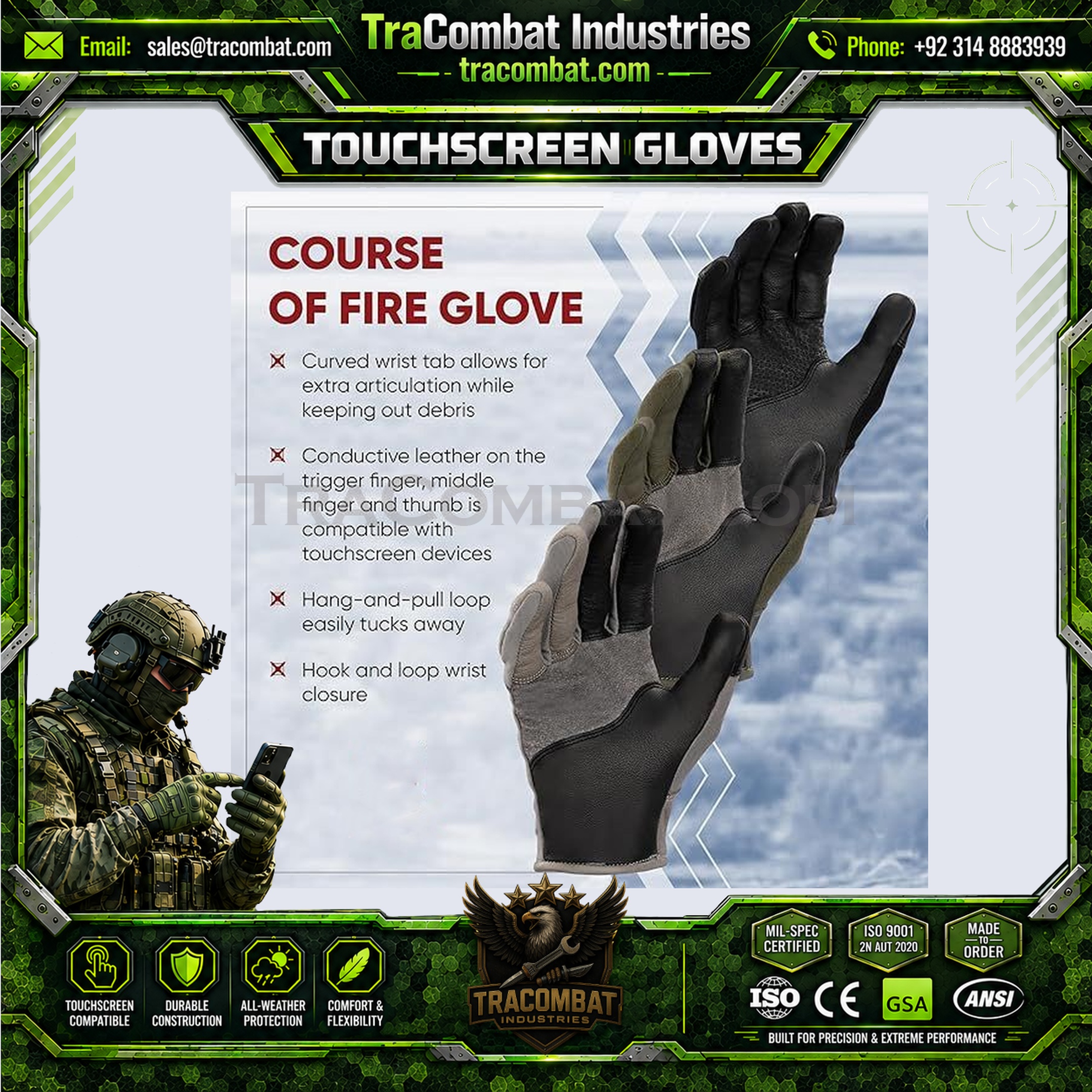 TraCombat Low-Profile Leather Shooting Touchscreen Gloves - Image 5
