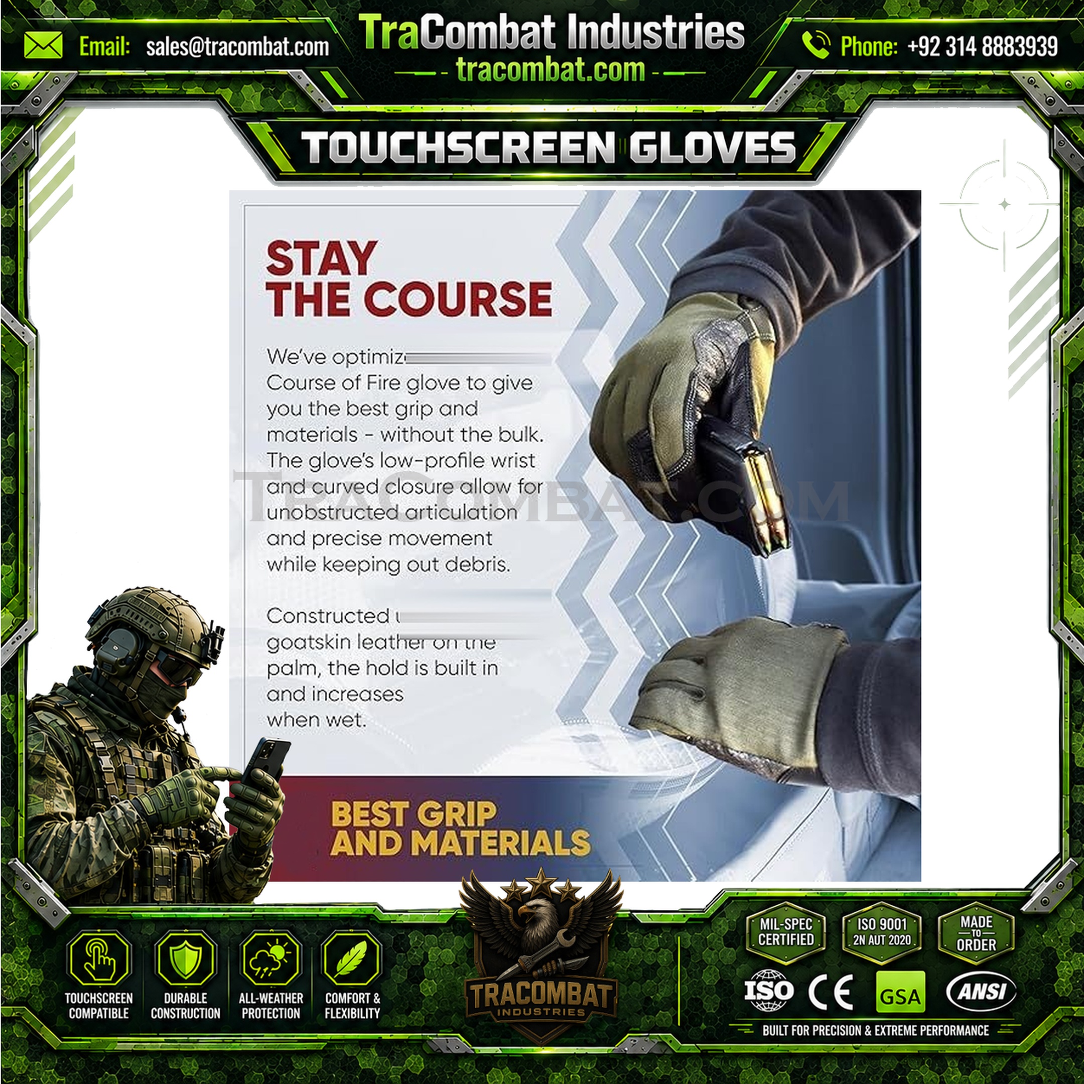 TraCombat Low-Profile Leather Shooting Touchscreen Gloves - Image 2