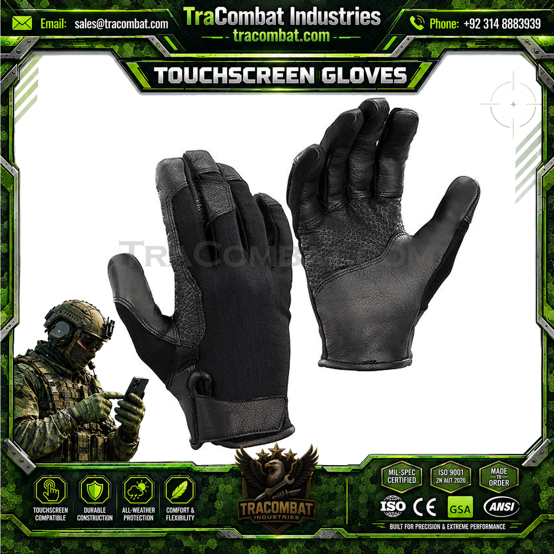 TraCombat Low-Profile Leather Shooting Touchscreen Gloves