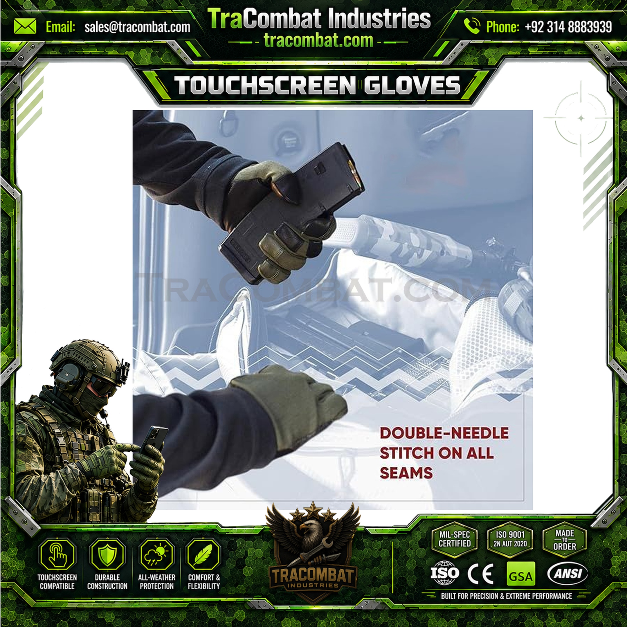 TraCombat Low-Profile Leather Shooting Touchscreen Gloves - Image 3