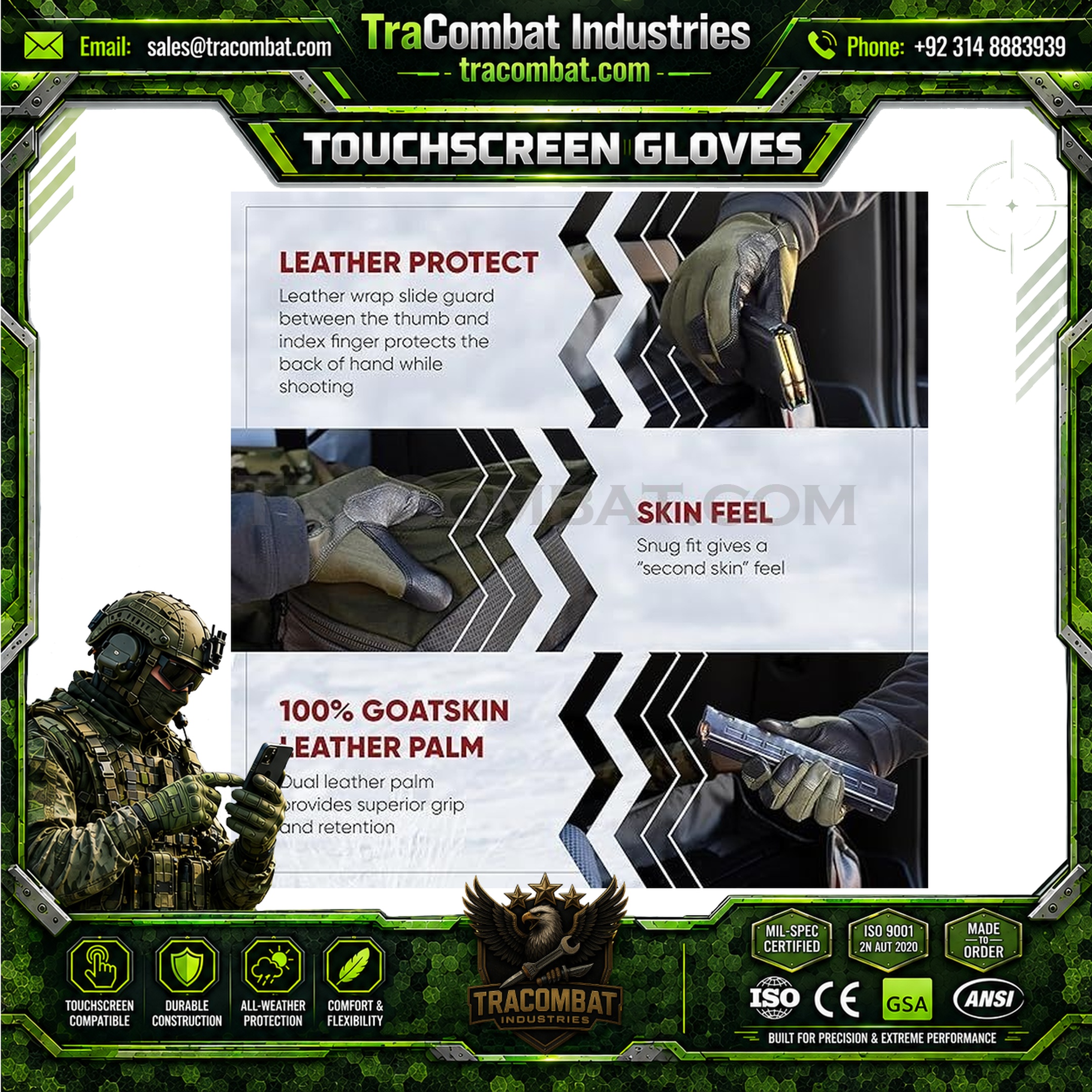 TraCombat Low-Profile Leather Shooting Touchscreen Gloves - Image 4